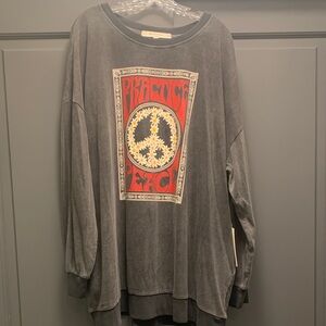 Graphic Long Sleeve Tunic with Peace Sign